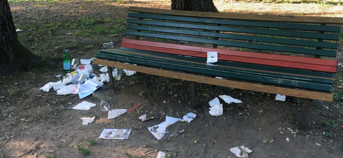 Rifiuti in un parco cittadino